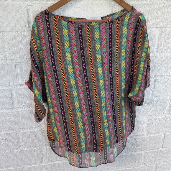 Milly Silk Multicolor Striped Blouse - Picture 1 of 7